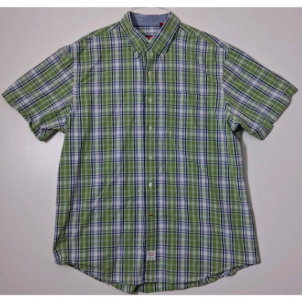 IZOD Saltwater Mens Size L Shirt Multicolor Plaid Long Sleeve Button-Down Cotton